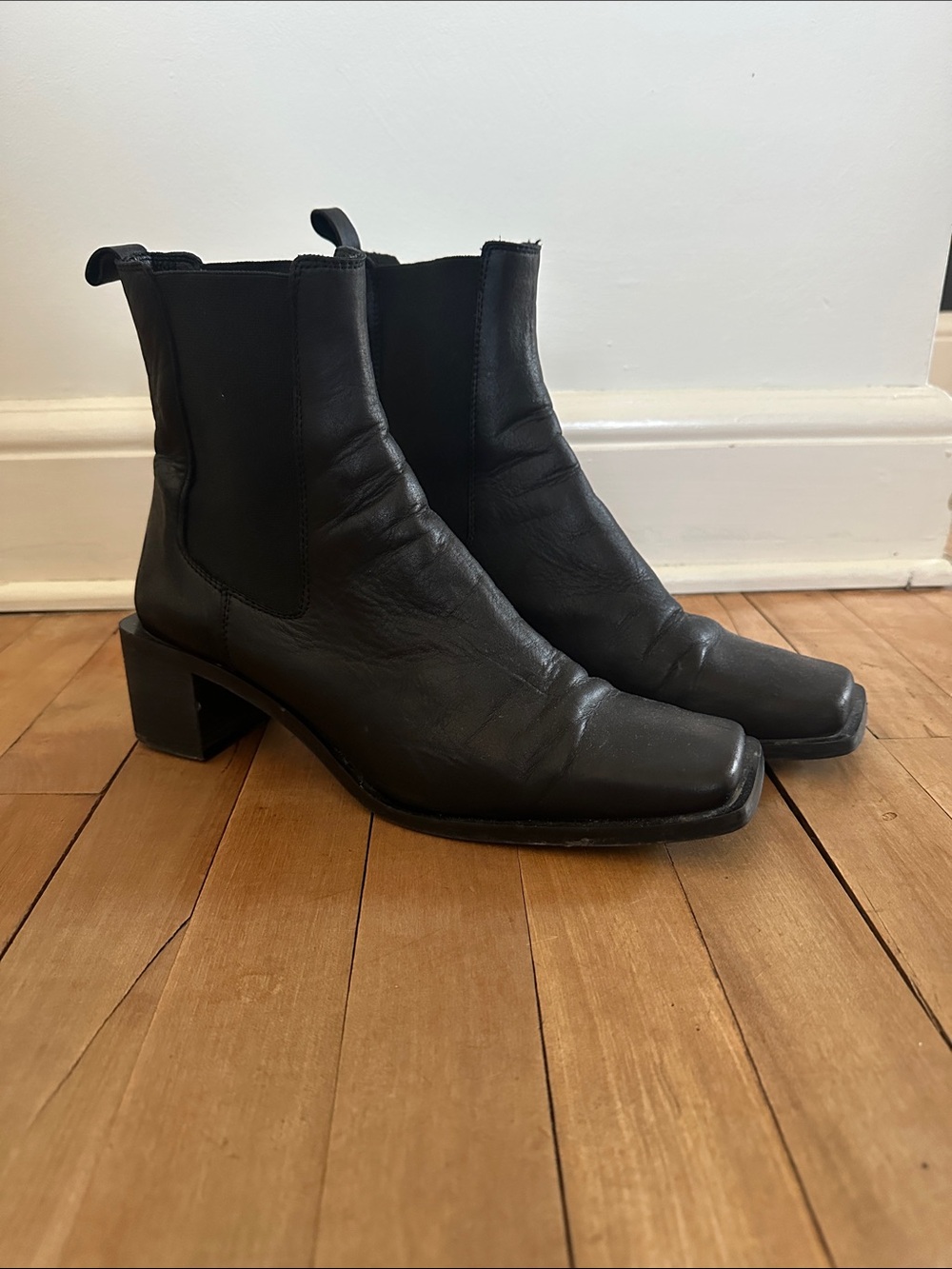 L’Intervalle Black Square Toe Leather Boots